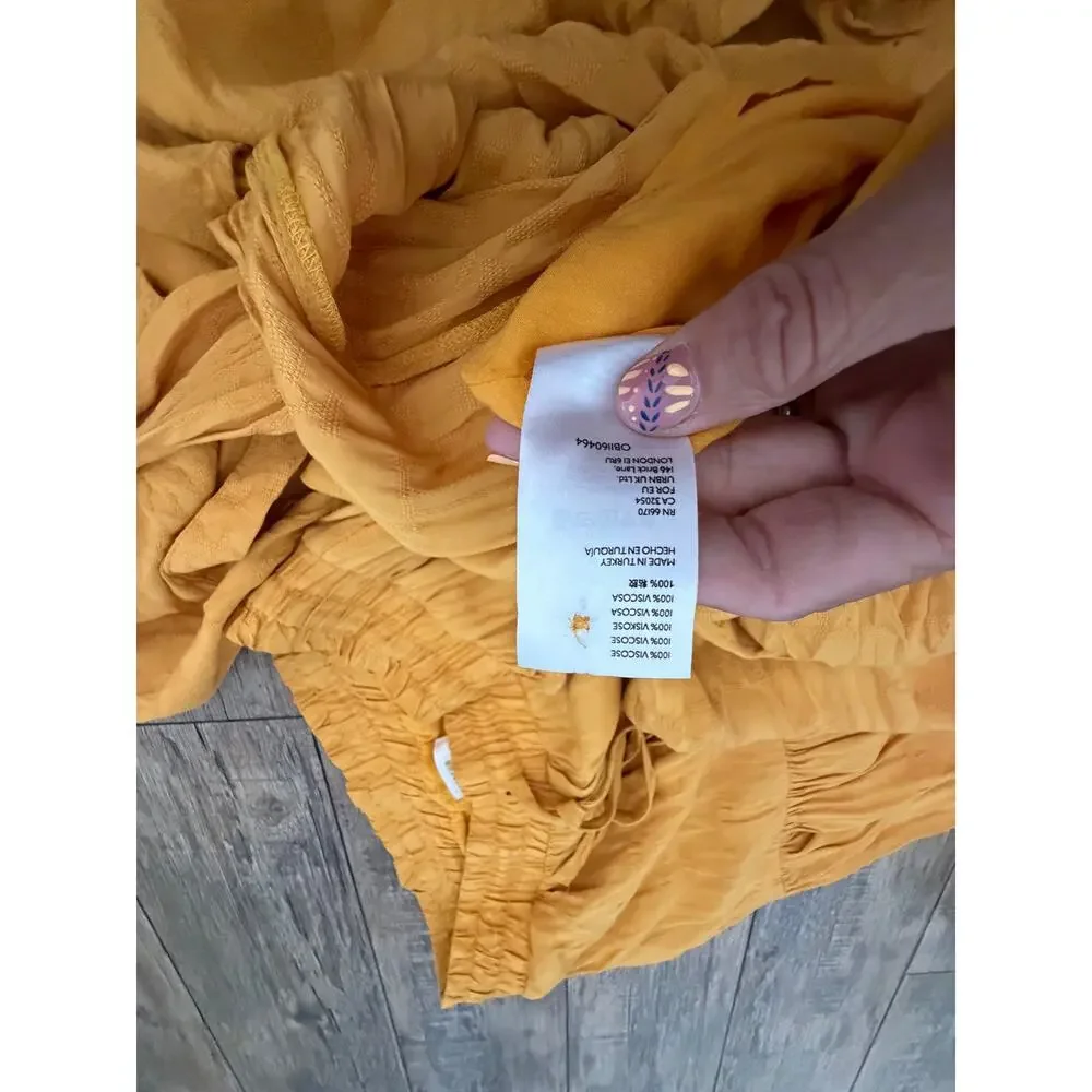 Maeve Carnacion Textured Maxi Skirt Size M Mustard Drawstring Waist Button Front